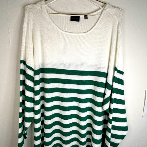 Cyrus Women’s 3X Striped Sweater White Green Loose Knit Lightweight Oversized - Picture 3 of 8
